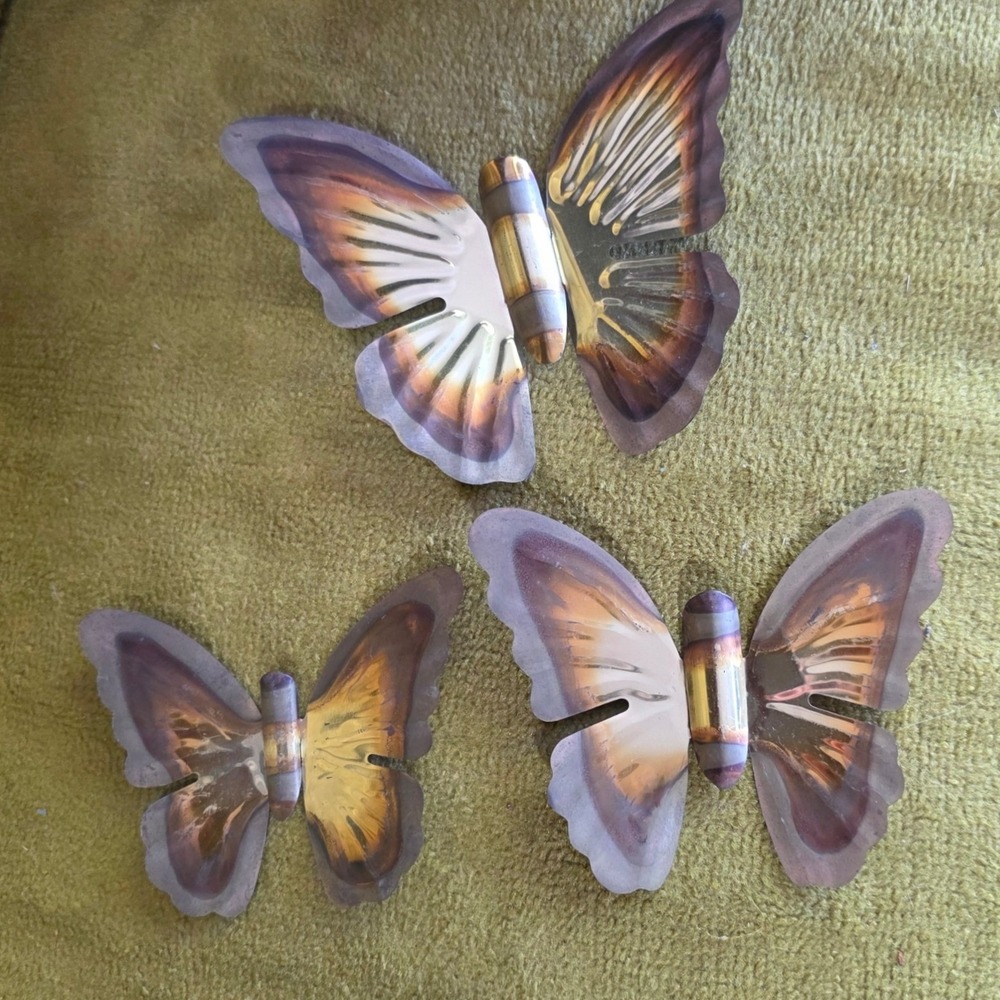 Vintage Brass Butterfly Wall Art 3 pieces Set Metal MCM Decor